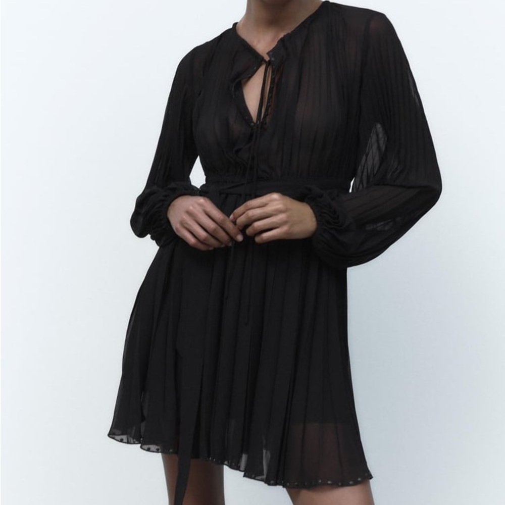 Brand New Zara Black Pleated Dress